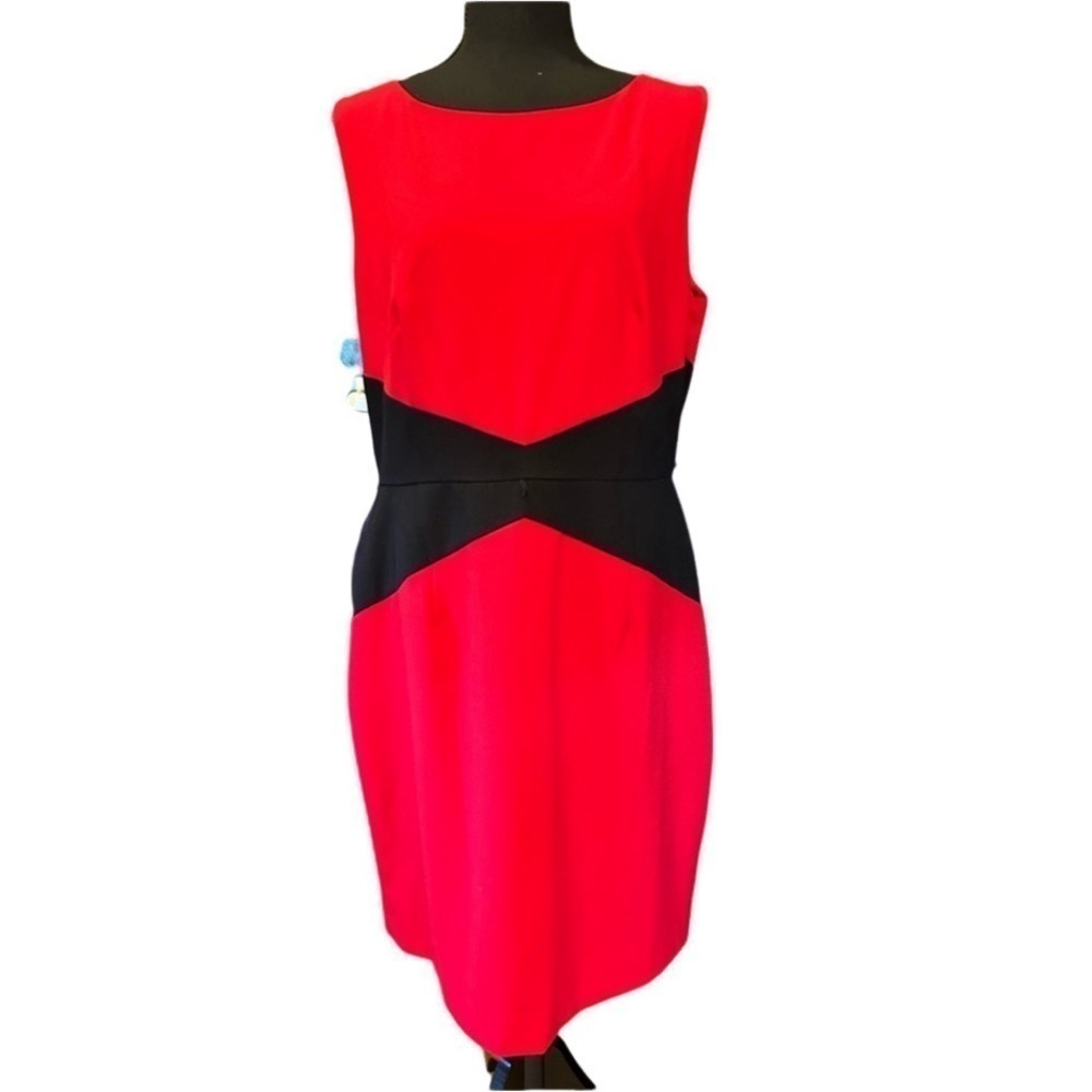 New Directions career work dress. Red and black. Sleeveless
